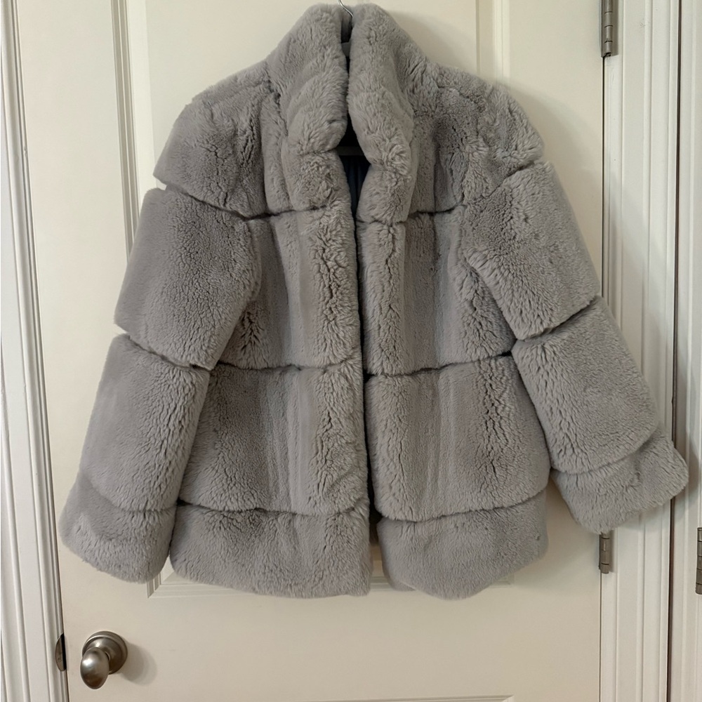 Apparis Gray Faux Fur Coat, size M